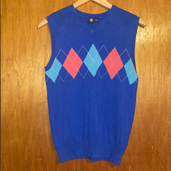 •J.KHAKIS•LITTLE BOYS SIZE LARGE BLUE COLORFUL DIAMOND PRINT SWEATER VEST - Picture 4 of 6